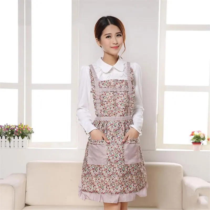 Dropshipping Women Apron with Pockets Waterproof Plaid Print Kitchen Double Layer Thick Cloth Home Supplies MDP66