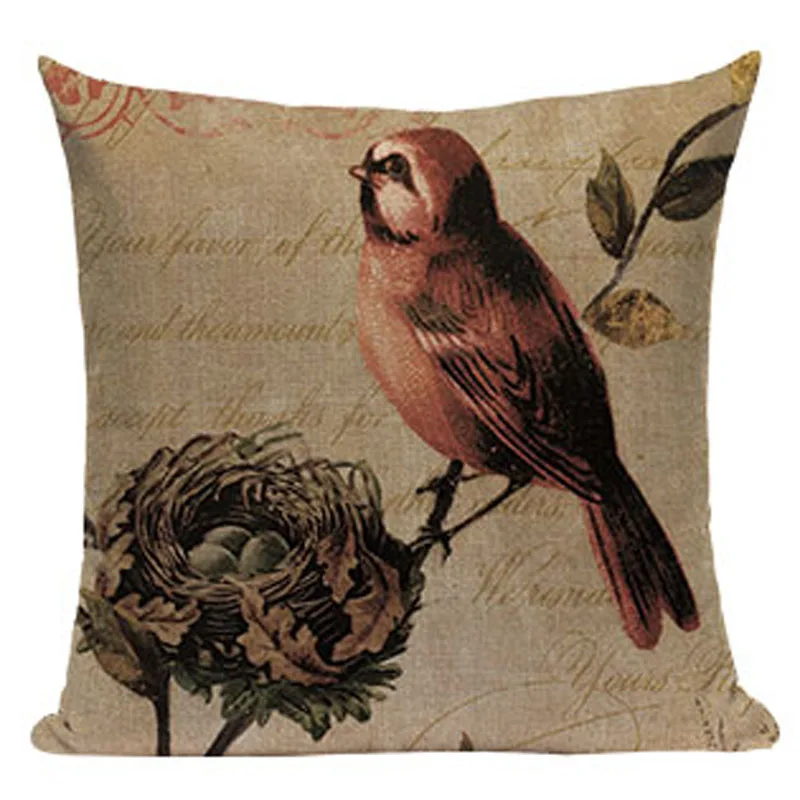Чехол для подушки ретро Стиль подушка из хлопка и льна птица текст декоративные