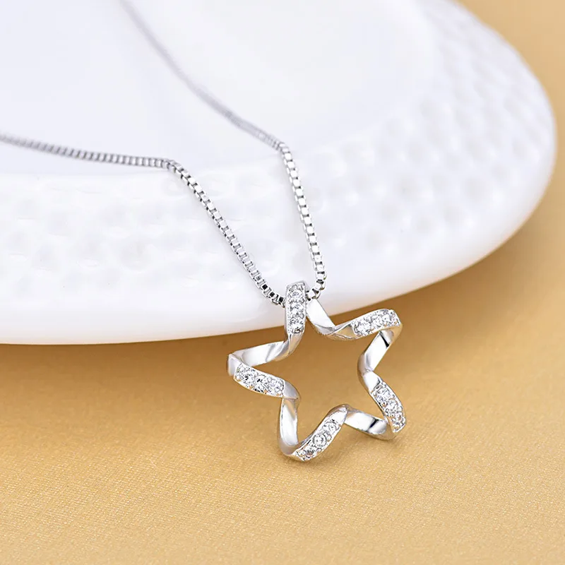 

AAA Crystal Hollow Star Pendant Necklaces For Women Silver Color Jewelry