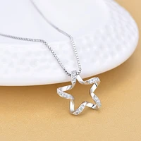 aaa crystal hollow star pendant necklaces for women silver color jewelry