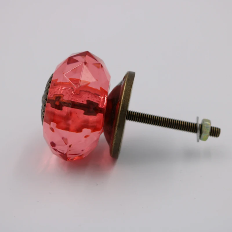 38 мм красная акриловая граненая ручка Хрустальная дверная выдвижная для