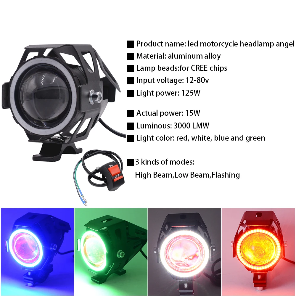 WUPP 2 шт. универсальный мотоцикл U7 Ангельские глазки Led 125W 3000LM головной светильник s