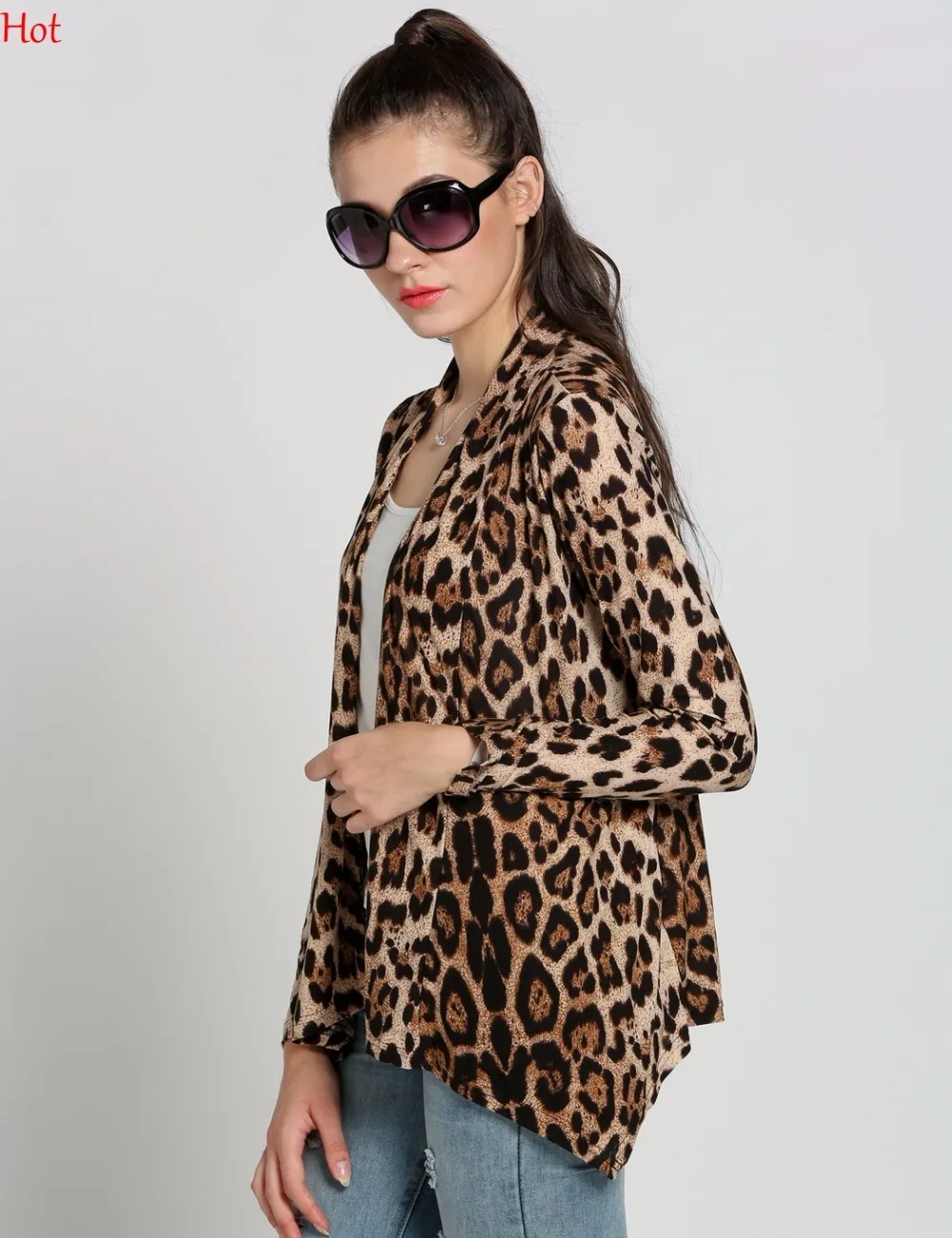 Лидер продаж женский леопардовый кардиган блуза с длинными рукавами принт