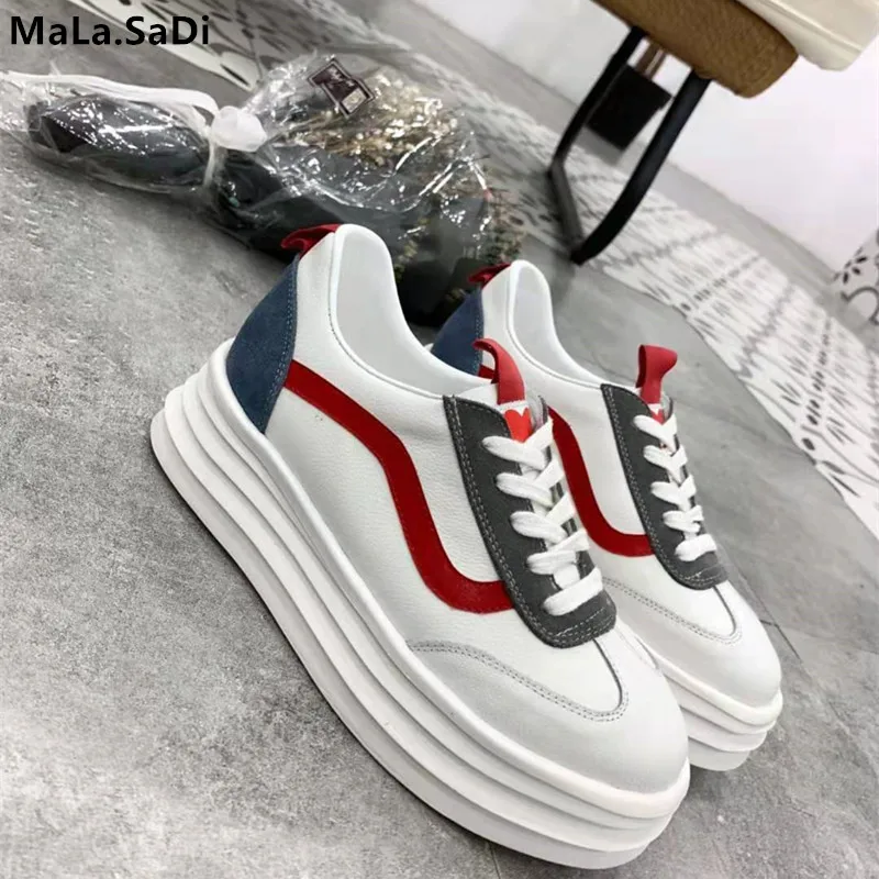 

2019 New Fashion small white shoes female trend Korean casual tie with muffin and color matching lightweight sports