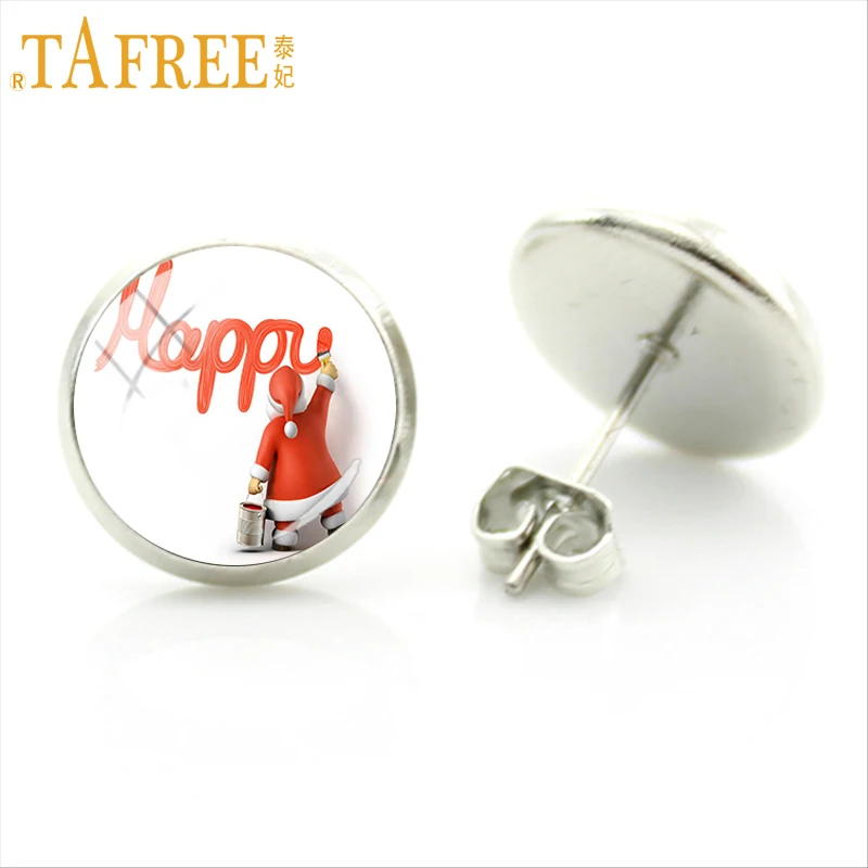 TAFREE Элегантные Очаровательные стеклянные серьги с фотографией снежной сцены для