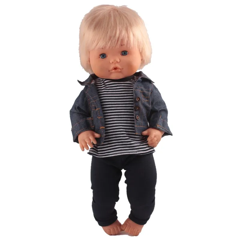 Одежда для кукол; 41 см; Nenuco Doll Nenuco y su Hermanita; 3 в 1; джинсовое пальто; белая футболка; розовые брюки для 16 дюймов; Nenuco; Одежда для кукол - Цвет: 3-pcs stripes navy