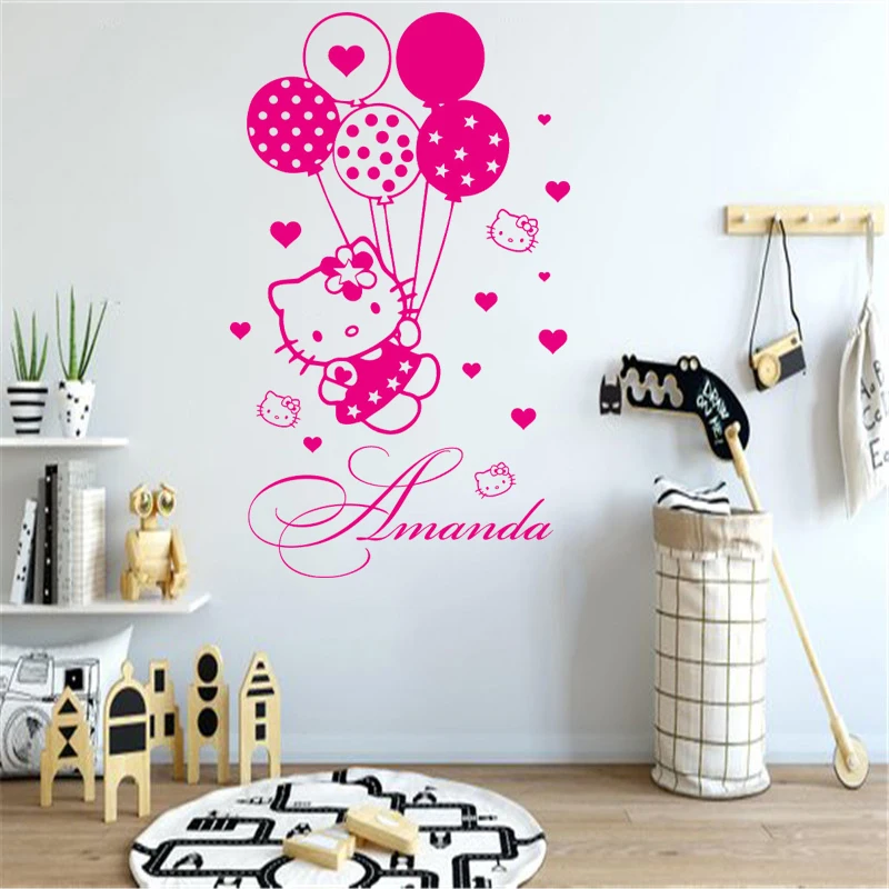 Виниловые настенные наклейки HELLO & Kitty для детской комнаты с именем Съемные
