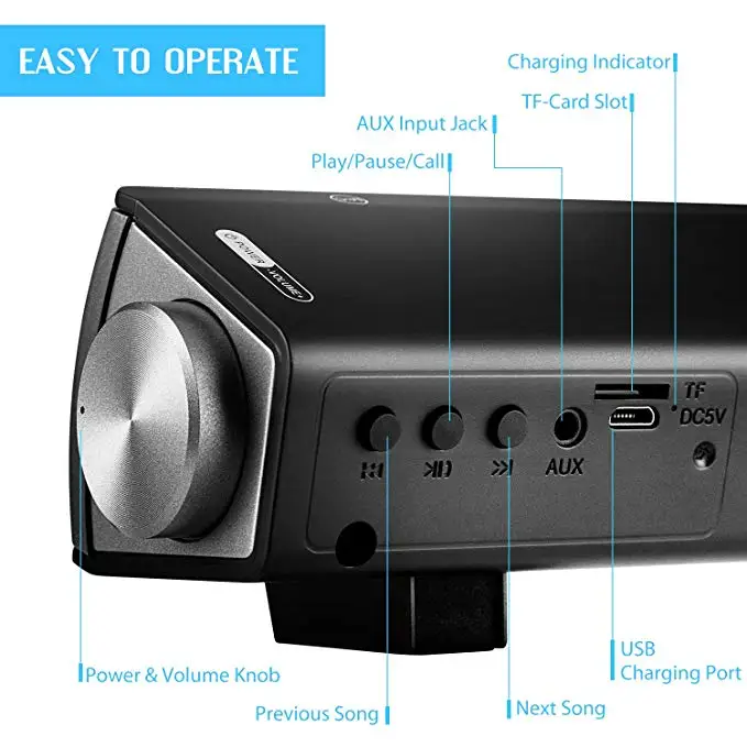 Portable Stereo Soundbar TV Speakers 10W Super Dual Bass Subwoofer Mini Home TV Bluetooth Loudersepaker Soundbar With MIC For TV