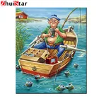 Полноразмернаякруглая Алмазная 5D картина сделай сам, полноразмерная вышивка из страз, с мотивом лодки, рыбалки, мозаика, картина из страз, WHH