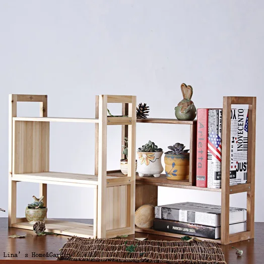 3 уровневая маленькая полка для книг из твердой пихты|Подставки хранения и