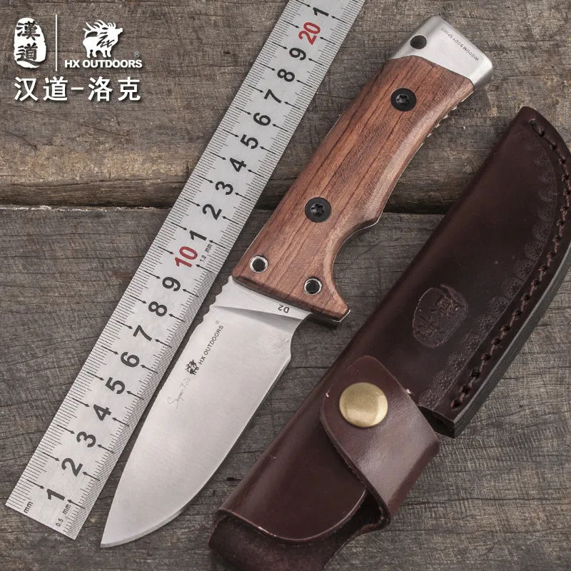 

HX OUTDOORS Lok wood handle tactical high hardness straight knife wilderness survival knife self-defense outdoor knife tools