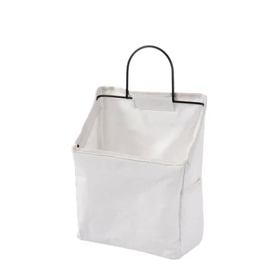 White with pocket Настенная сумка для хранения, органайзер, холщовые подвесные сумки для журналов, книг, карман для мелочей, сумка для хранения, органайзер с крюком - Цвет: White with pocket