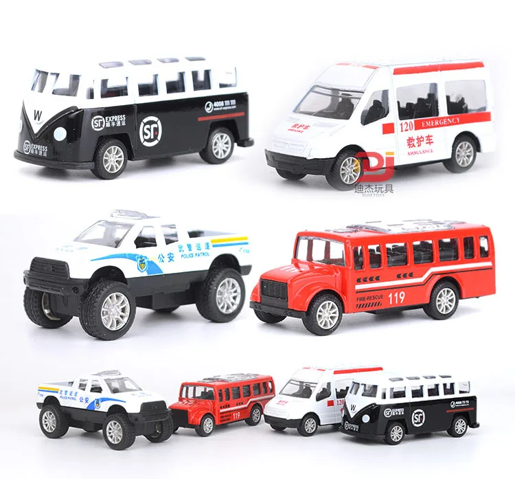 Продажа 4 шт./упак. мультфильм Мини 1: 64 сплав военный автобус гоночный пожарный