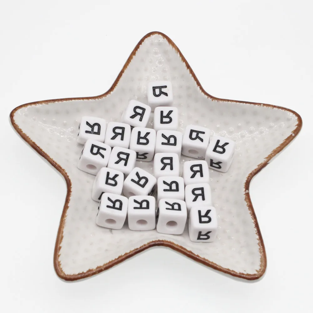 

CHONGAI 100Pcs Russian Single Letter White Acrylic Cube Loose Spacer Beads For Jewelry Making DIY Pacifier Clip Making 10mm
