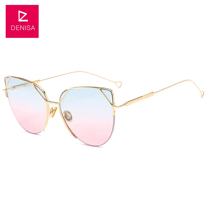 Gold BluePink DENISA, Ретро стиль, кошачий глаз, женские солнцезащитные очки,, новая мода, женские очки для вождения, Ретро стиль, солнцезащитные очки, UV400 zonnebril dames FF629/S - Цвет линз: Gold BluePink