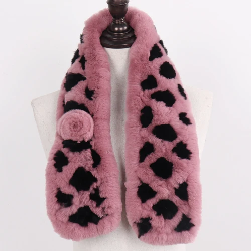pink and black Вязаный Настоящий мех кролика шарф женский зимний натуральный кролик рекс брелок с мехом муфельные женские шарфы из натурального меха шаль - Цвет: pink and black