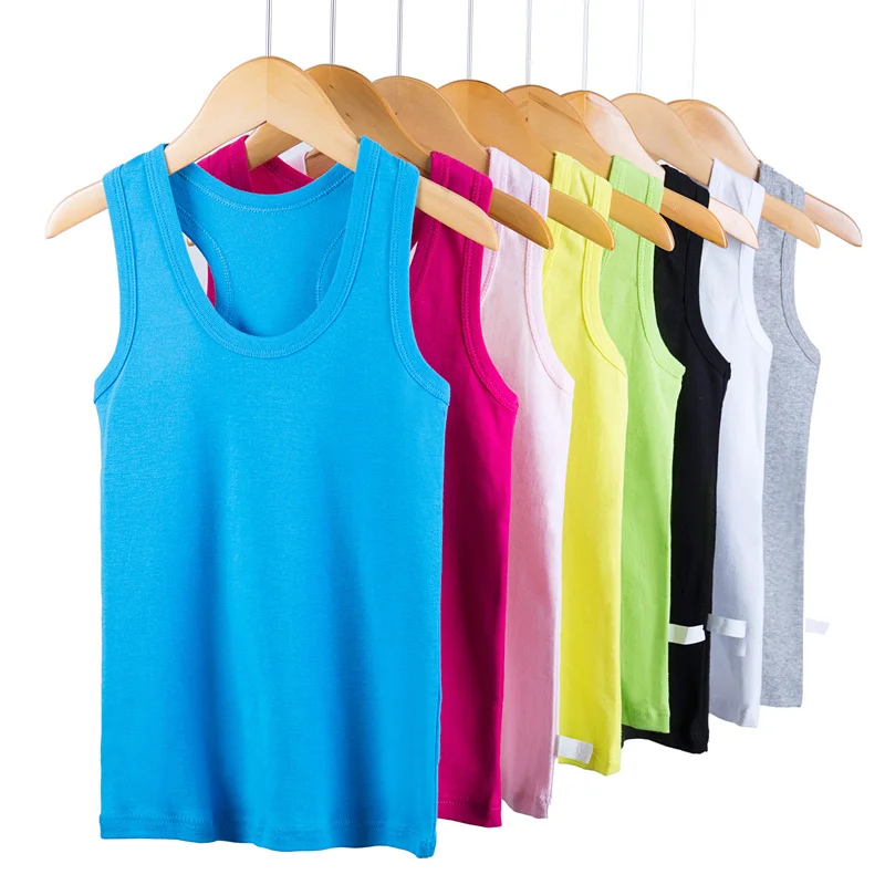 

New 100% Cotton Girls Boys Sleeveless Top Girls Tanks For 2-13Y Children Camisoles Kids Undershirt
