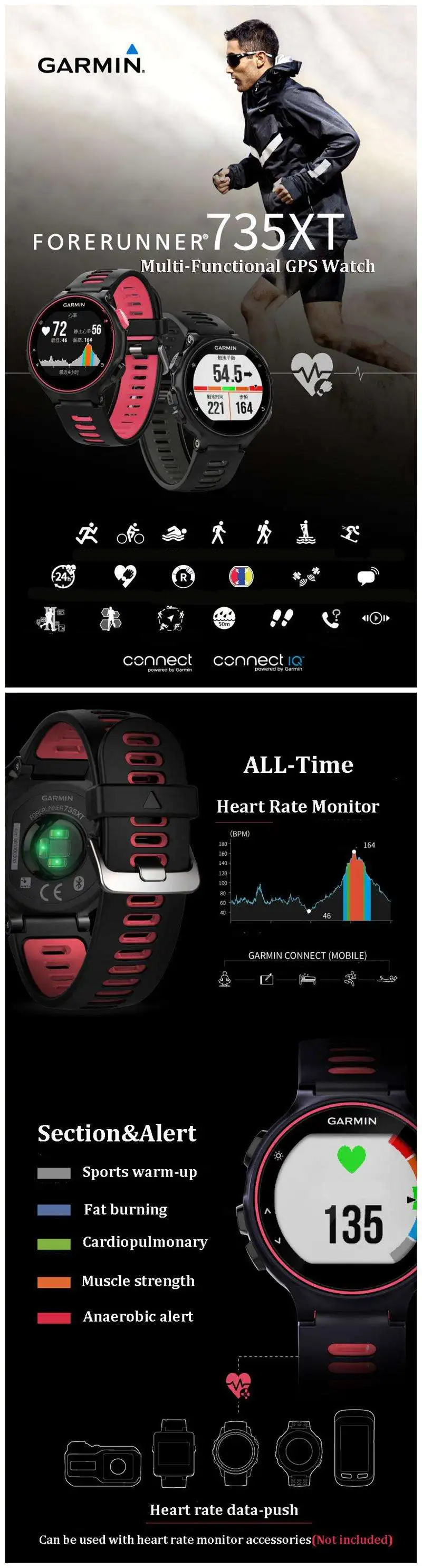 Garmin Forerunner 735XT gps+ часы ГЛОНАСС Мути-Спорт наручные часы 5ATM монитор сердечного ритма во время сна карта смарт-уведомления для бега