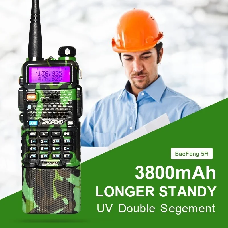 Baofeng камуфляж UV-5R трансивер 3800 мАч батарея Встроенный VOX Walkie Talkie с наушниками