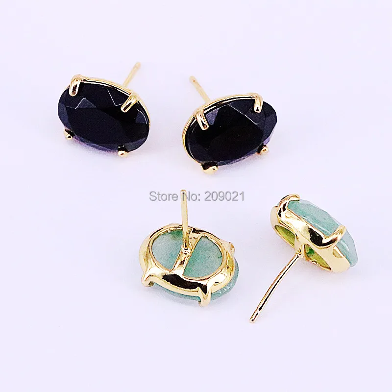 10pair Nature stone Jewelry Oval Earrings Mix Color Faceted Quartz Stone Stud For Women | Украшения и аксессуары