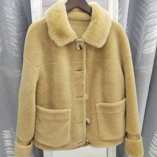yellow AYUNSUE, женская шуба, женская, Овечья овчина, мех, Корейская куртка, Осень-зима, куртка для женщин, Натуральная шерсть, пальто Abrigo Mujer MY3506 - Цвет: yellow
