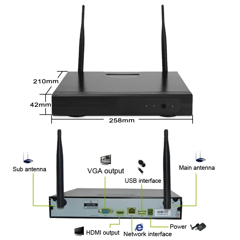 Камера видеонаблюдения беспроводная водонепроницаемая 8 каналов 2 Мп HD 1080P 20 м|kit