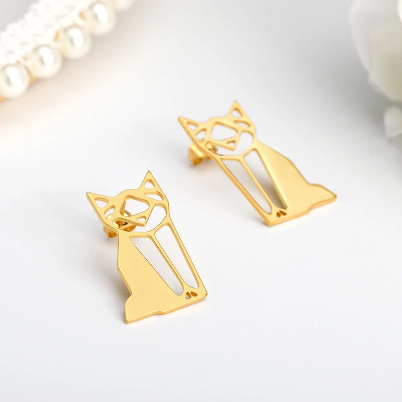 Полые геометрические забавные серьги-гвоздики с котом Bijoux милые животных для