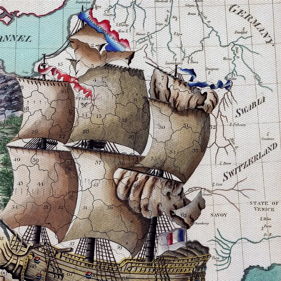 Винтажная французская карта Лава 1796 художественная Настенная Наклейка на холсте
