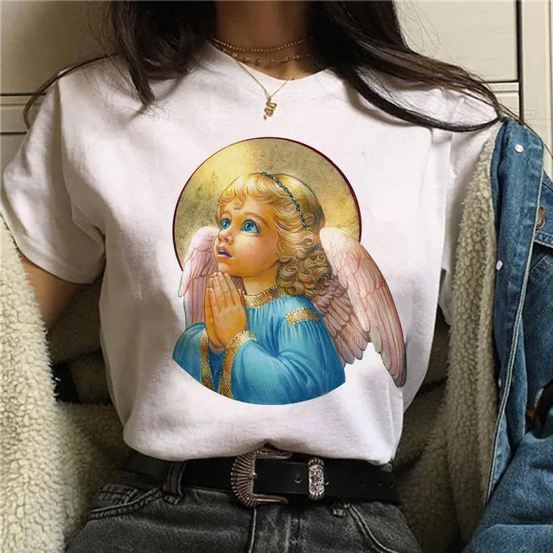 6021 Harajuku Angel забавная футболка для женщин Ullzang 90s корейский стиль футболка Эстетическая Kawaii графическая Футболка Модные женские футболки - Цвет: 6021