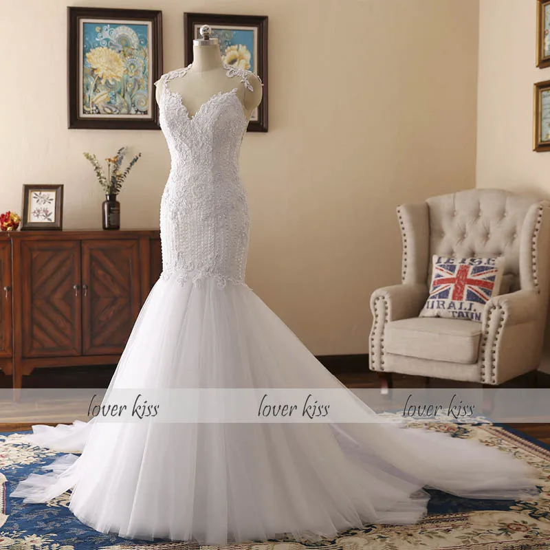 Lover Kiss robe de mariee Роскошные кружевные свадебные платья русалки платья для женщин Свадебные платья с жемчугом прозрачные платья de novia