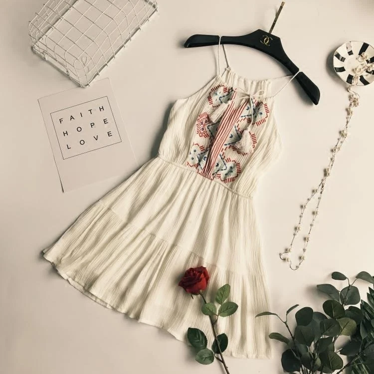 2017 женщин Boho Beach вышивка платье сексуальное без рукавов летние пляжные шорты