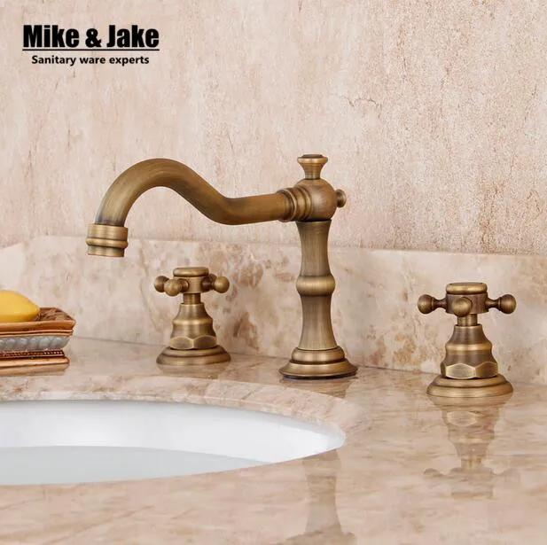 Three hold double handle antique brass faucet bathroom sink tap basin mixer vintage | Обустройство дома