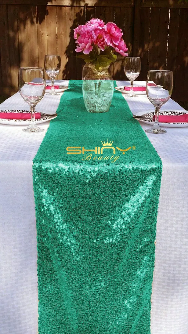 ShinyBeauty Green 35x180cm Sequin Table Runner 14*72in Sparkly Cloth Luxury Fabric for Brilliant Wedding-ar | Дом и сад