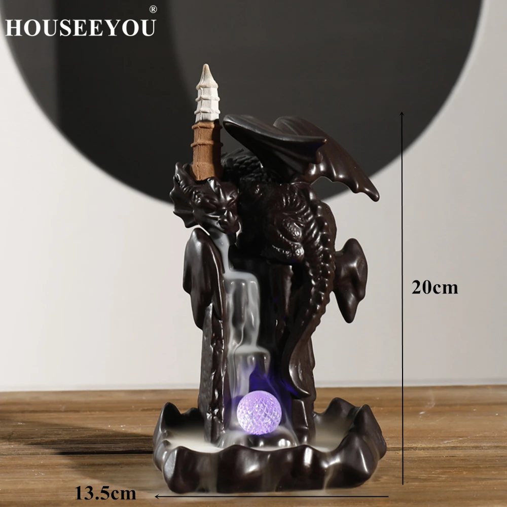 Курильница с обратным потоком дракона светодиодный светящийся шарик черный