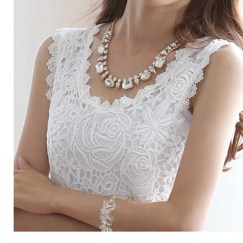 Женская кружевная блузка белая ажурная летние топы женская 2018 тонкий