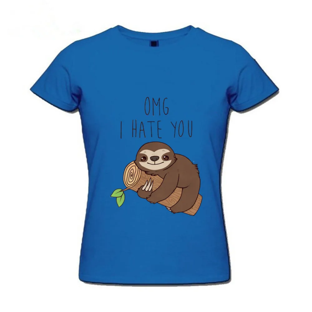 2019 Summer Funny Hate Sloth Women T-Shirt Cartoon Printed T Shirts O-neck Soft Short Sleeve Casual Pink Tops | Женская одежда