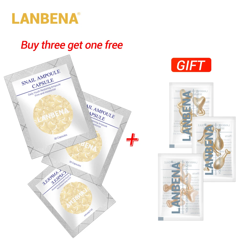 Купить 3 получить 1 подарок LANBENA Улитка увлажняющий Ампульный капсульный крем для