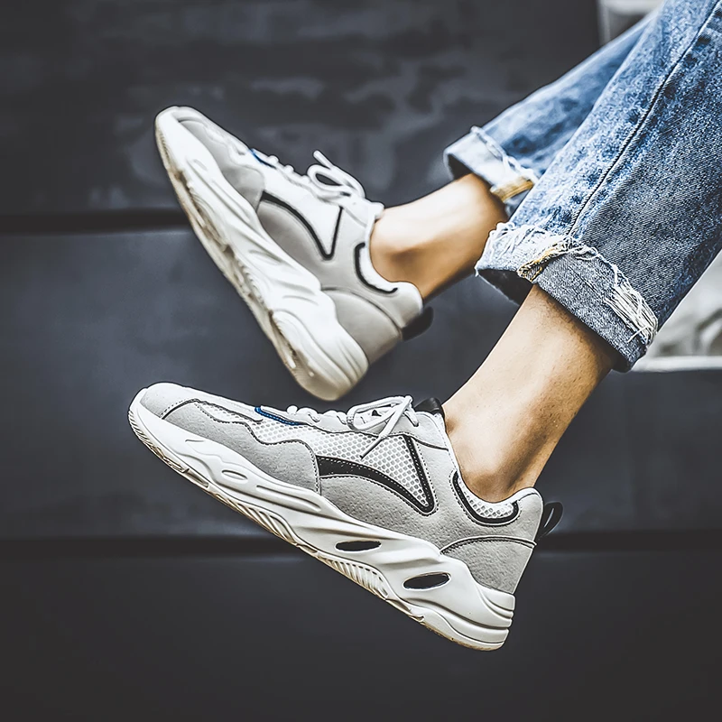 Мужская модельная обувь на каблуке столбике кроссовки для мужчин шнуровке