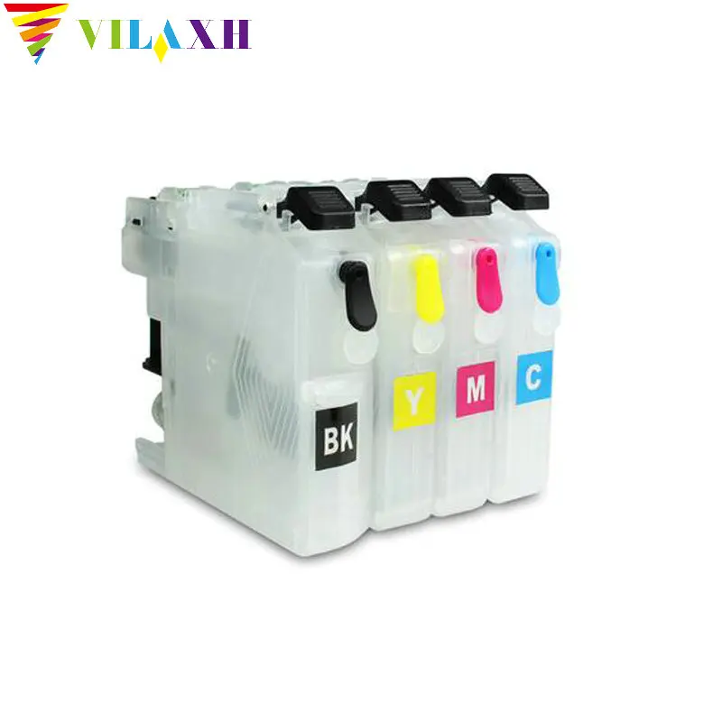 

Vilaxh 4pcs LC225 LC223 refillable ink cartridge for brother j480dw J562DW J680DW J880DW 4120DW J4420DW J4620 J4625DW with chip