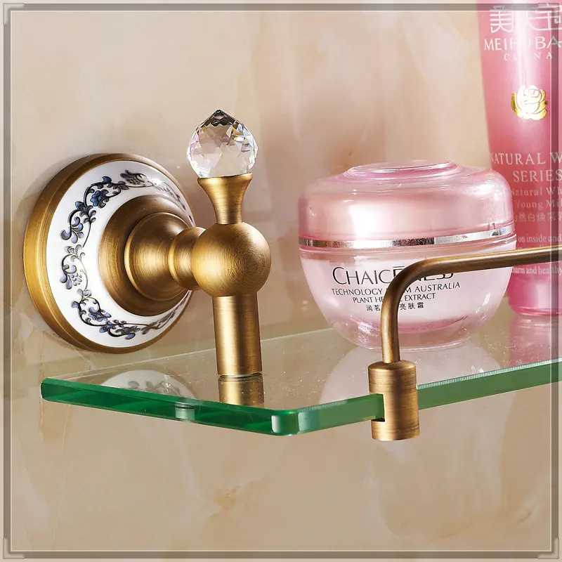 Antique Brass Bathroom Glass Shelf Crystal Deco Cosmetic Storage Holder grifos | Обустройство дома