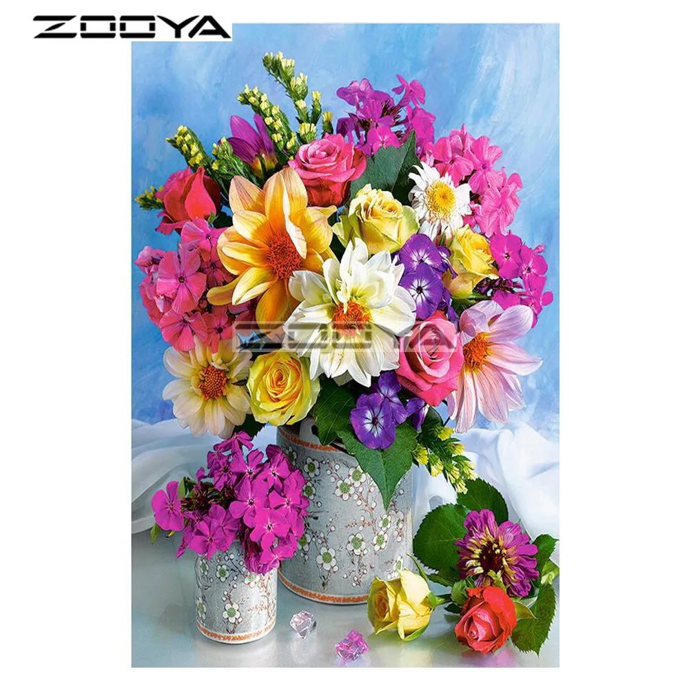 ZOOYA 5D &quotсделай сам&quot Алмазная мозаика из двух цветочных горшков цветная картина