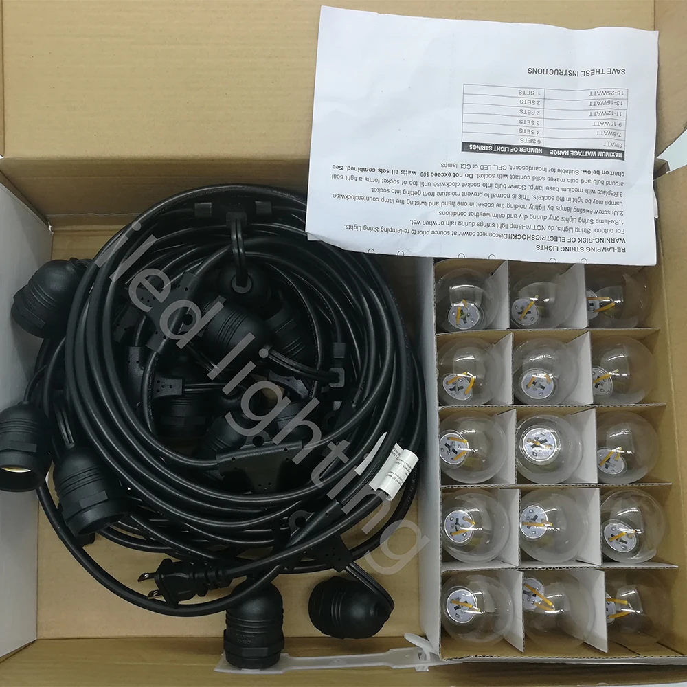 Free shipping Vintage cafe Edison string light Weatherproof Commercial Quality for Festive party-48ft include the install tool | Лампы и
