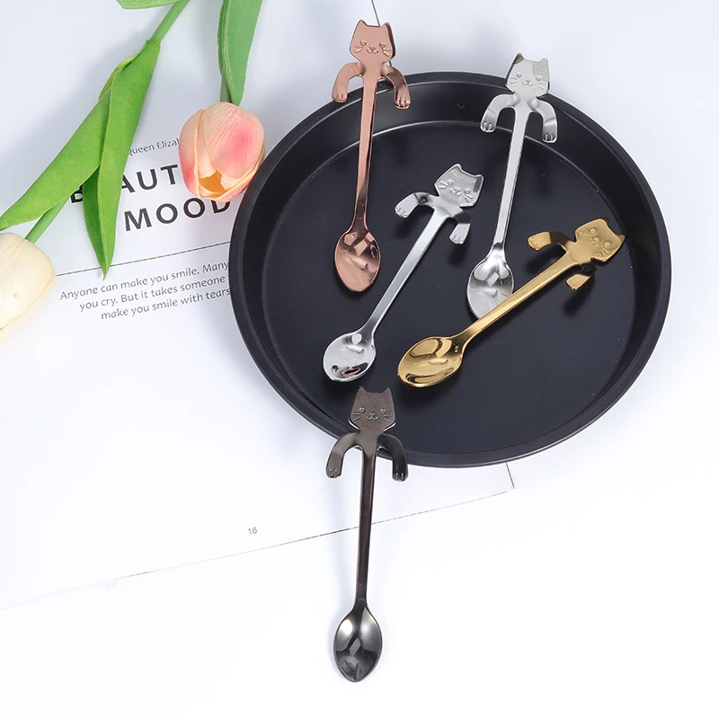 1 шт. ложка из нержавеющей стали для кофе и чая Мини кошка с длинной ручкой