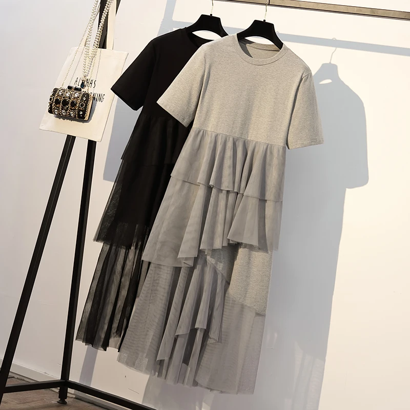 Women Splicing mesh dress 2019 spring woman's midi clothes long sleeves slim summer new fashion design casual dresses | Женская