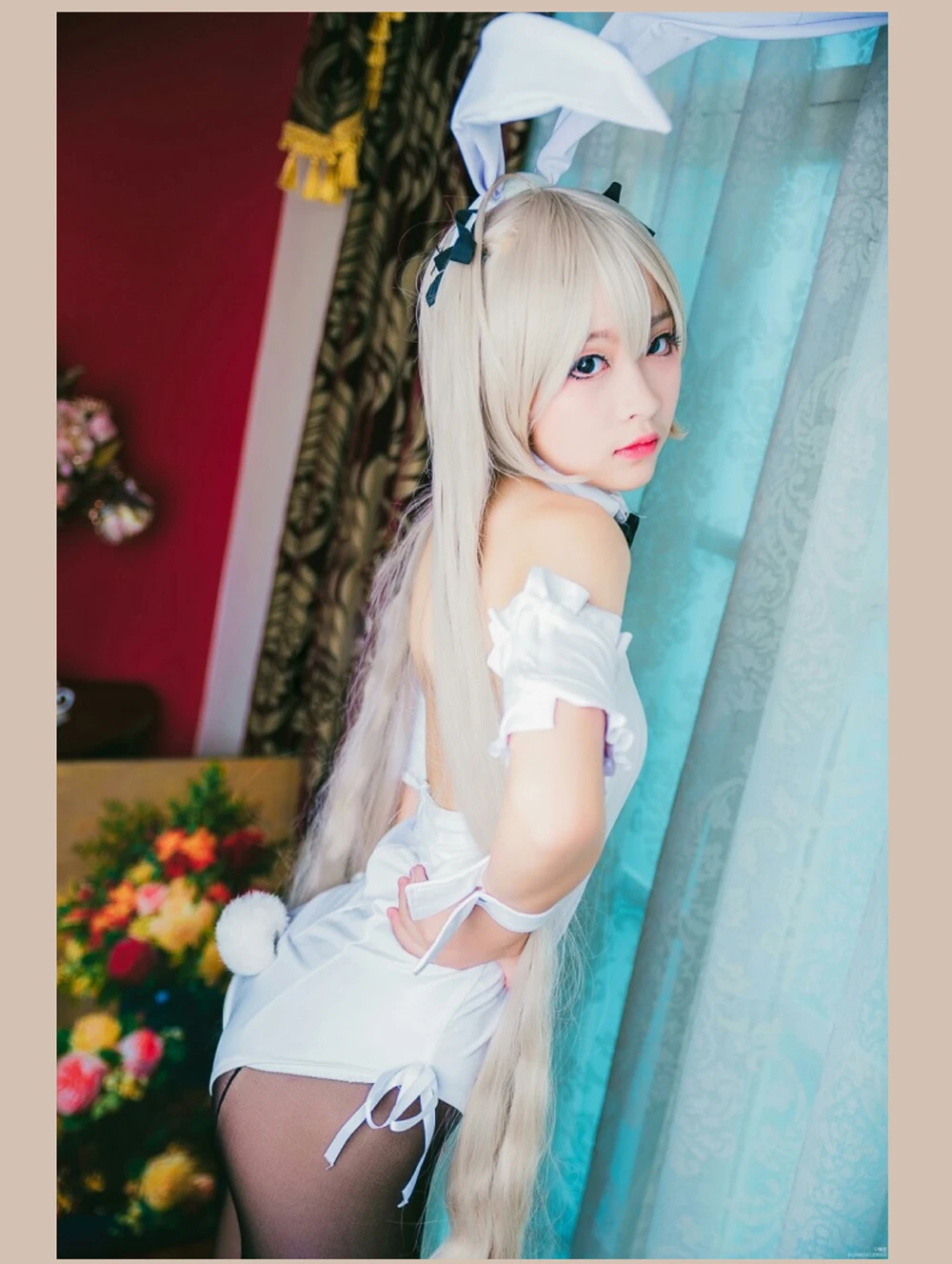 Where we are least alone Kasugano Sora Anime sexy Rabbit ear White dress Bunny Girl Cosplay costume Complete set of clothes