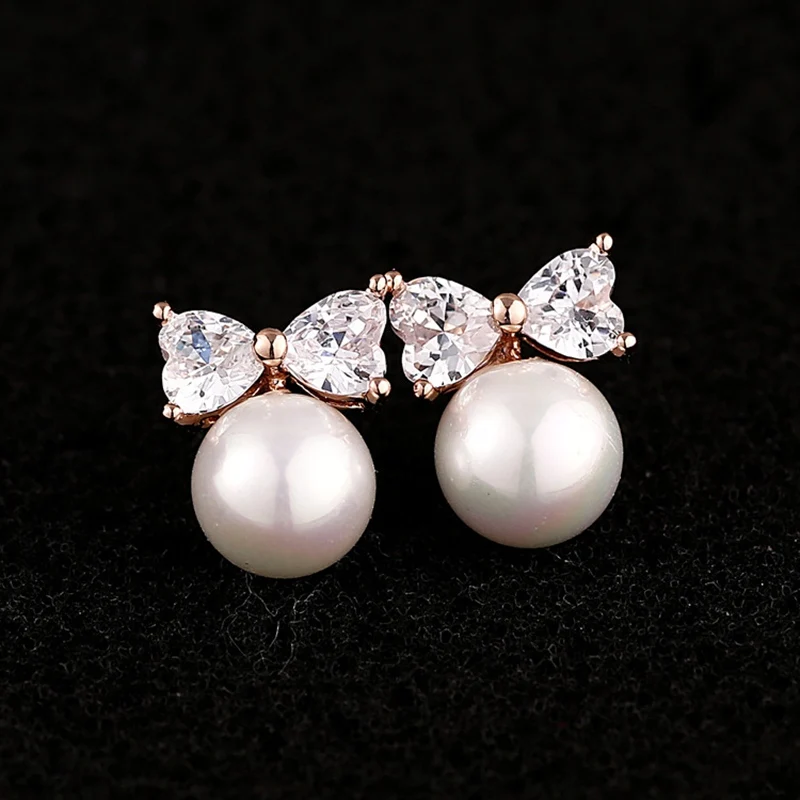 Мода Бантом Шарм Имитация Перл Серьги Стержня для Женщин с 3А Циркон BRE52|pearl stud