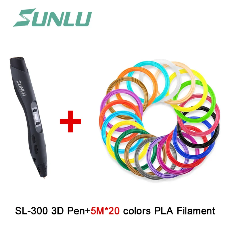 SUNLU SL-300A интеллектуальная 3d Ручка с контролем скорости и регулируемой температурой для взрослых 3d Ручка - Цвет: Black Pen 100m PLA