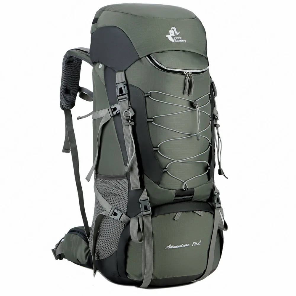 75L Outdoor Hiking Backpack Rucksack Aluminium Alloy External Frame Sports Backpack Nylon Waterproof Travel Backpack