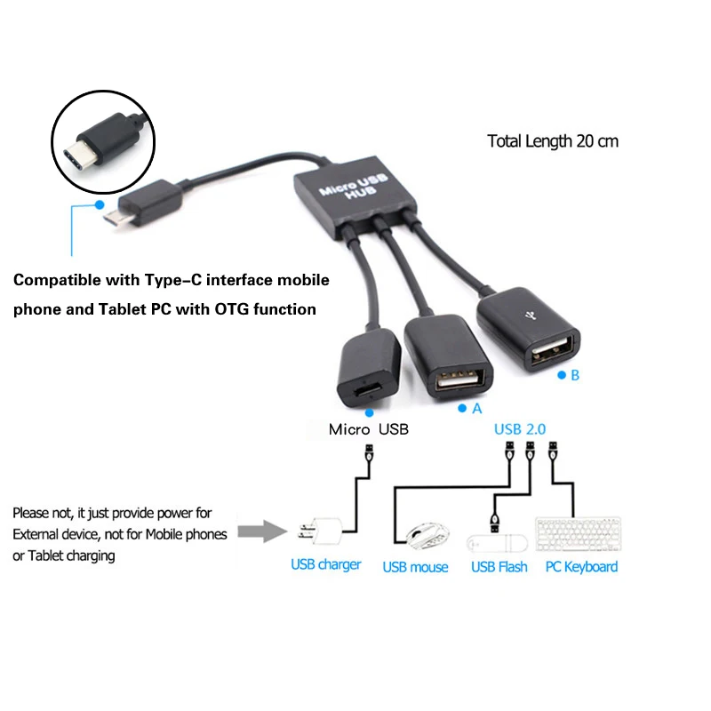 OTG концентратор адаптер 3в1 тип c USB C кабель хоста мужчин и женщин двойной хост 3 1