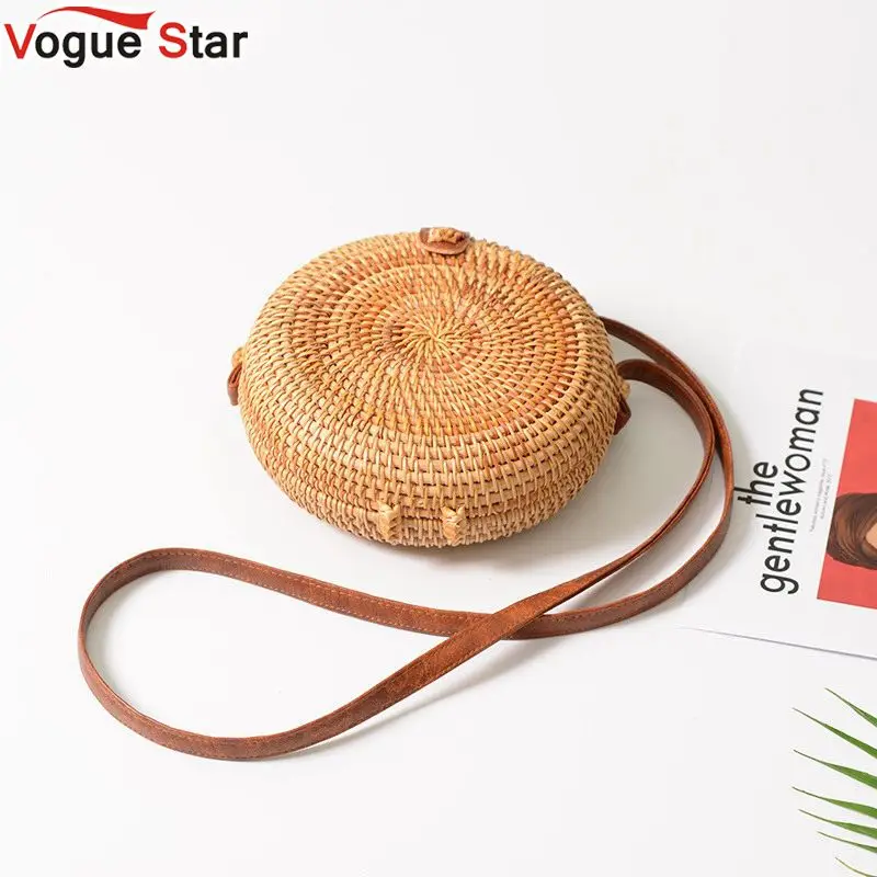 Женская плетеная сумка ручной работы круглая Соломенная пляжная сумочка из